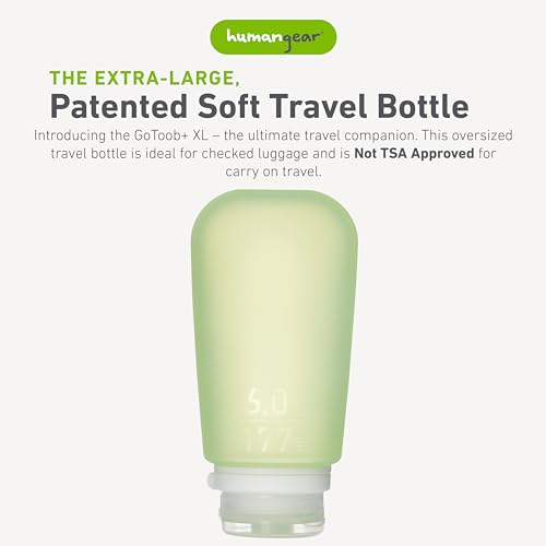 humangear GoToob+ (XL) | Refillable Silicone Travel Bottle | Locking Lid | Food-Safe Material | Green, XL (6 fl.oz.; 177ml) - color: Green, size: 6 Ounces