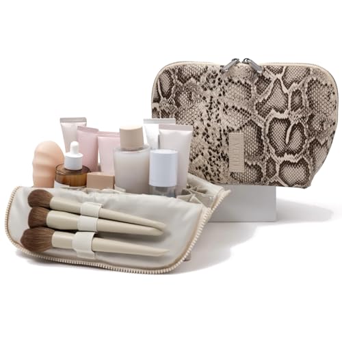 THE VERTI-Vertical Waterproof Makeup & Toiletry Bag | 23-Pocket Organizer with Upright, Fold-Down Design for Skincare, Toiletries & Essentials (Snake, Large) - color: Snake, size: Large