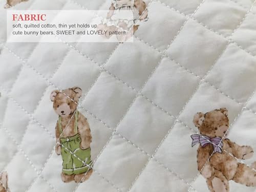 HAPPYHEIDI Quilted Cotton Drawstring Makeup Bag Set 2 Size w Compartment Cosmetic Toiletry Travel Pouch,Purse Organizer,Brown Teddy Bears - color: KJM-Quilted Cotton Pouch with Compartment Set of 2- Cute Teddy Bears