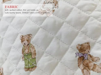 HAPPYHEIDI Quilted Cotton Drawstring Makeup Bag Set 2 Size w Compartment Cosmetic Toiletry Travel Pouch,Purse Organizer,Brown Teddy Bears - color: KJM-Quilted Cotton Pouch with Compartment Set of 2- Cute Teddy Bears