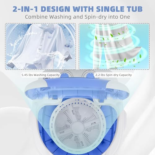 Elevon Mini Spin Dryer Portable Washing Machine, Compact Laundry for Home, Apartment, RV, Blue - style: Mini, Blue