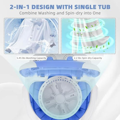 Elevon Mini Spin Dryer Portable Washing Machine, Compact Laundry for Home, Apartment, RV, Blue - style: Mini, Blue