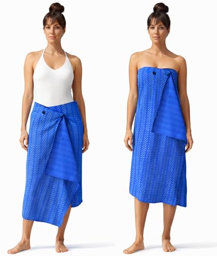 3-in-1 Wearable Beach Wrap & Lightweight Travel Towel – Sarong with Secure Button Closure, Quick-Dry Sand-Free Microfiber, Adjustable Fit (64”x33”, Fits S–4X), Compact Pool & Beach Essential, Blue - color: Blue - Green Lines