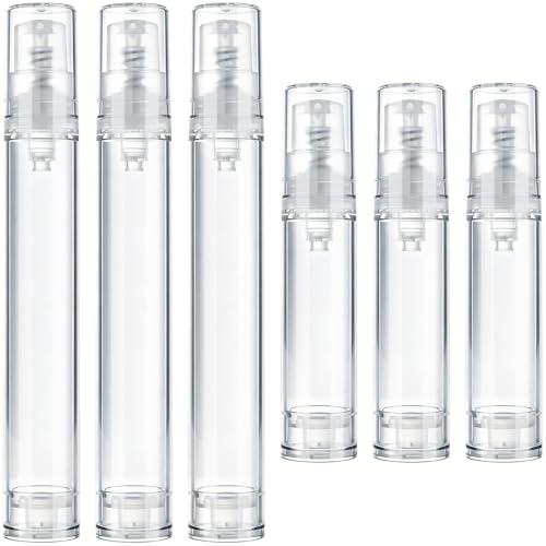6pcs Airless Travel Pump Bottle, Empty Refillable Vacuum Pump Bottle, 10ml 15ml Plastic Press Lotion Travel Container for DIY Cosmetic Foundation Toiletries- Clear - color: Clear-6pcs-10,15ml