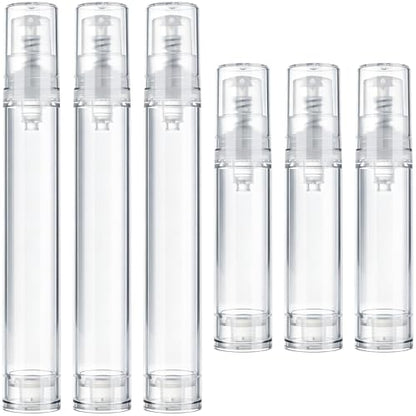 6pcs Airless Travel Pump Bottle, Empty Refillable Vacuum Pump Bottle, 10ml 15ml Plastic Press Lotion Travel Container for DIY Cosmetic Foundation Toiletries- Clear - color: Clear-6pcs-10,15ml