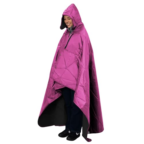 Large Outdoor Waterproof Blanket Extra Thick Fleece Stadium Blanket for Camping, Car, Pet, Picnics - Windproof, Wearable, Machine Washable 80" x 58" (Rose Purple,Hooded) - color: Hooded-rose Purple