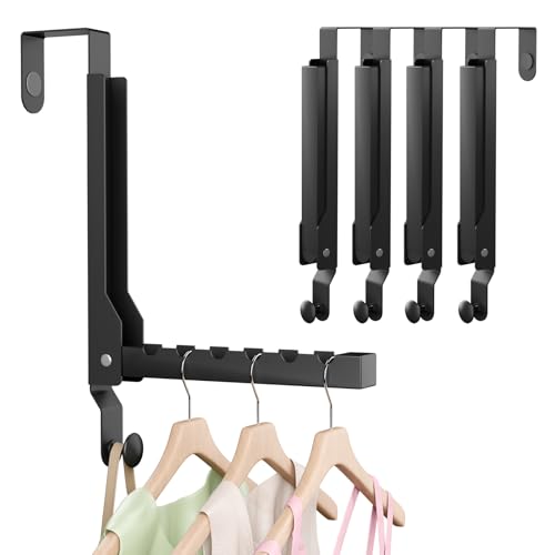 4 Pack Over The Door Hanger Foldable Over The Door Hooks，Rust-Resistant Overdoor Hanger Hook for Laundry (Clothes Drying Rack)&Bathroom (Towel Rack) Small Portable, Black - color: black-4（Upgraded）