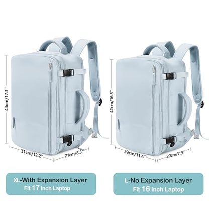 Beraliy 29L Travel Backpack Women, Airline Approved Backpack, Carry On luggage, 17.3 inch Laptop Backpack, Waterproof Business Hiking Weekend Bag, Light-blue - color: Light-blue, size: X-Large
