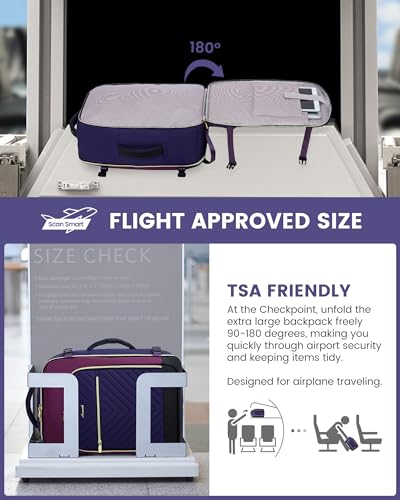 LOVEVOOK Large Travel Backpack for Women, TSA Carry on Backpack for Airplanes, 40L Personal Item Travel Bag for Women fits 17" Laptop,Waterproof Carry on Bag Airplane Approved with 3 Packing Cubes - color: Blue Purple - Purple - Black, size: 40L-4Pcs