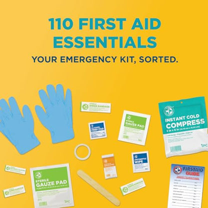 Be Smart Get Prepared 110 pc First Aid Kit: Clean, Treat, Protect Minor Cuts, Home, Office, Car, School, Business, Travel, Emergency, Outdoor, Camping & Sports, FSA/HSA (Packaging may vary) - size: 1 Count (Pack of 1)