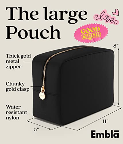 Embla Large Makeup Bag and Waterproof Nylon Travel Toiletry Bag, Large Capacity Cosmetic Zipper Pouch, Black - color: Black, size: Large