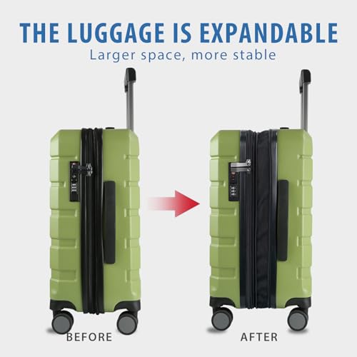KROSER Hardside Expandable Carry On Luggage with Spinner Wheels & Built-in TSA Lock, Durable Suitcase Rolling Luggage with USB Port, Carry-On 20-Inch, Green - color: Green
