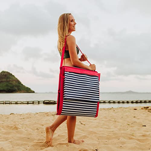 PICNIC TIME Beachcomber Portable Lounger - Soft Beach Mat & Chair - Blue Pinstripe - color: Blue Pinstripe