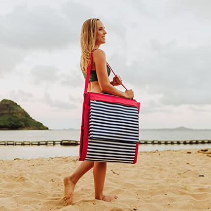 PICNIC TIME Beachcomber Portable Lounger - Soft Beach Mat & Chair - Blue Pinstripe - color: Blue Pinstripe