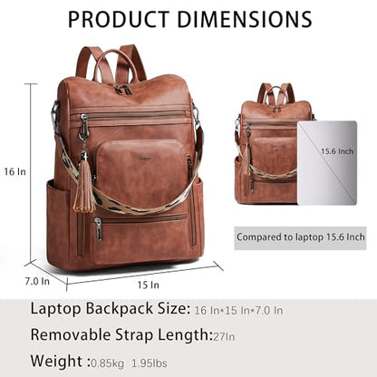Shrrie Vegan Leather Laptop Backpack for Women 15.6 inch Work Backpack Fashion Travel Backpack Purse for Business College - color: 1 Nubuck Brown