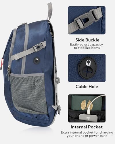 WATERFLY Lightweight Packable Hiking Backpack: 30L Foldable Travel Daypack Ultralight Camping Day Pack for Woman Man Dark Blue - color: Dark Blue