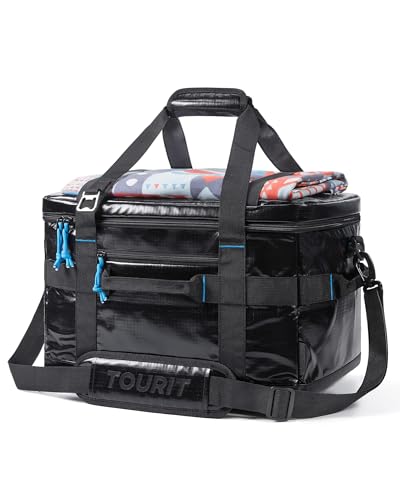 TOURIT Soft Sided Cooler Bag Insulated 30/48/60 Cans, Large Collapsible & Leakproof Ice Chest for Picnic, Beach, Camping, Travel, Sports Fan Coolers - color: Aurora Black, size: 48Can 32L