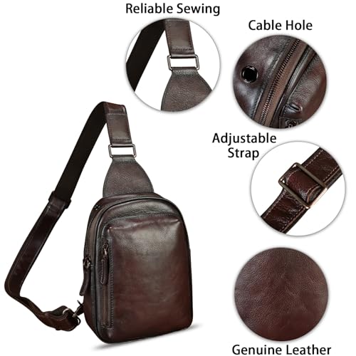Genuine Leather Small Sling Bag for Women and Men Crossbody Bag Chest Bag Sling Backpack Purses for Hiking Sports Travel - color: Coffee