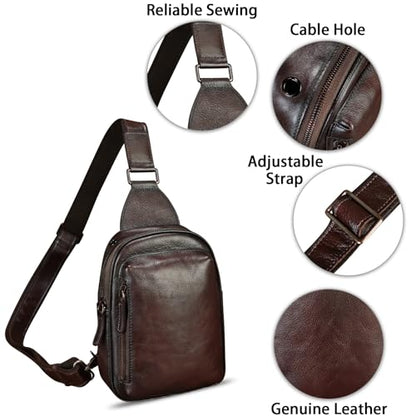 Genuine Leather Small Sling Bag for Women and Men Crossbody Bag Chest Bag Sling Backpack Purses for Hiking Sports Travel - color: Coffee