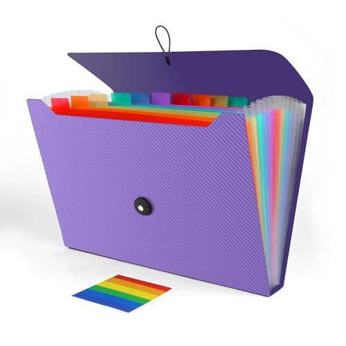 Accordion File Organizer, Expanding File Folder for Sorting Documents and Papers, 13 Pockets File Storage Organizer for Home, Travel and Office Use (Purple) - color: Purple