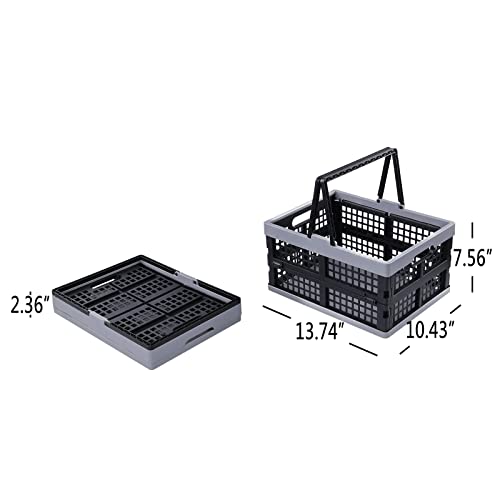 2 Packs Plastic Folding Storage Crate with Handle, 16 L | Collapsible, Shopping Basket