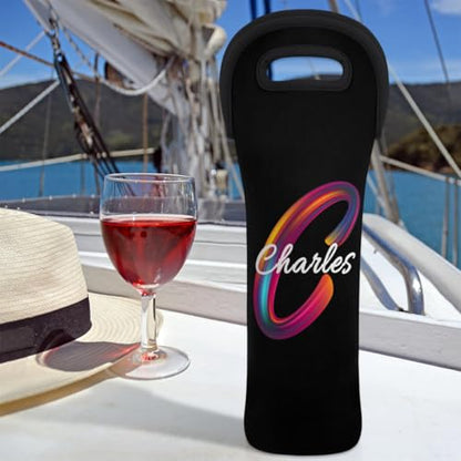 Personalized 1 Bottle Wine Carrier Tote Custom wtih Name, Customize Neoprene Wine Bottle Carrier Sleeve Travel Wine Holder Gift Bags - color: Black, size: Small