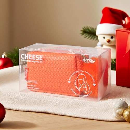 Kitgo Mini First Aid Emergency Clutch Kit -Mother Day Gift Compact Safety Pouch Party Bag with 27 Essential Items for Girl Lady Mother Wife Nurse for Girl Lady Mother Wife Nurse - color: Cranberry Orange