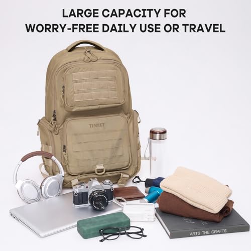 Timeet Tactical Backpack for Men, 21 Inch Khaki 40L Large Capacity, Laser Cut Molle Three Sided Opening, Water Resistant 17 inch Laptop Military Hiking 3 Day Assault Pack - color: Khaki