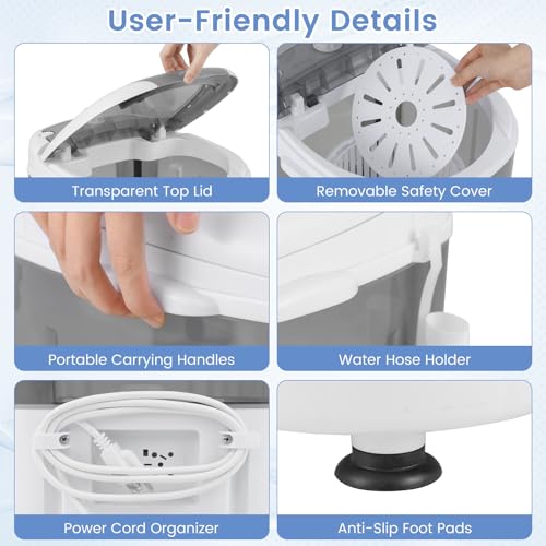 ARLIME Mini Washer and Dryer Combo, 5.5 Lbs Mini Laundry Washer, Semi-automatic Washer with Drain Hose & Spin Tub, Small Washing Machine for Drom RV Apartment (Grey) - color: Grey