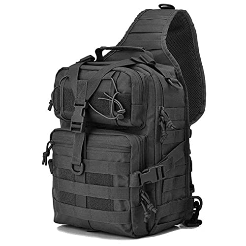 Men's Tactical Sling Bag Small Sling Backpack Military Rover Shoulder Bag Molle Assault Range Bag Camping Hunting - color: Black