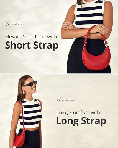 Vantamo Crescent Bags For Women with RFID Protection, Half Moon Clutch Purses for Women with Anti-Theft Clip for Extra Safety - color: Red