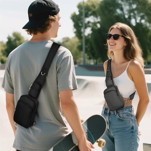 BROADREAM Sling Bag, Crossbody Bag with Anti-Theft Lock Zipper, RFID Blocking & Water Resistant for Travel Work Sport - color: Gray