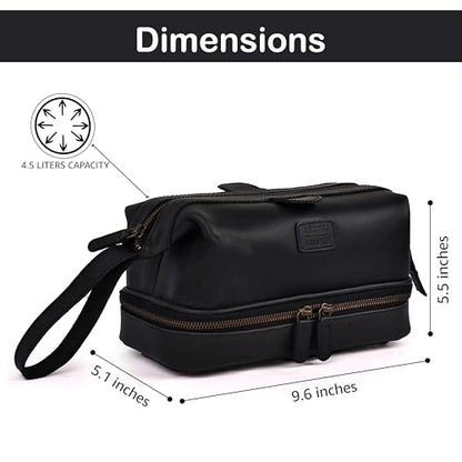 LEATHER VILLAGE Genuine Leather Dopp Kit – Large Travel Toiletry Bag with Waterproof Lining, Dual-Zip Design for Men & Women, Organizer for Shaving, Makeup & Essentials - Black - color: Black