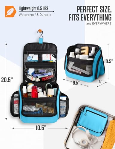 VENTURE 4TH Hanging Travel Toiletry Bag for Women & Men – Large Toiletry Organizer with 18 Compartments, Removable TSA Pouch, Travel Wash Bag for Toiletries, Makeup & Shaving Kit (Light Blue) - color: Light Blue