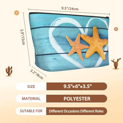 Beach Starfish Cosmetic Bag Coastal Blue Wooden Makeup Bags,Travel Make up Bags for Women Girls Cute Zipper Pouch Toiletry Organizer Bag Travel Essentials - color: Beach Starfish