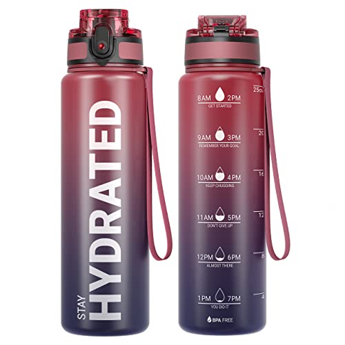 Sahara Sailor Water Bottle, 32/25/17oz Durable and Leakproof Water Bottles Motivational with Time Marker, Tritan, BPA Free, Wide Mouth with Easy Clean Brush for Gym, Travel, School, Office (1 Bottle) - color: Dark Rainbow, size: 25.4 Ounces