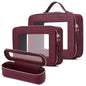 Travel Makeup Set Waterproof Transparent Cosmetic Bag and Toiletry Bag Makeup Brush case with Zipper Car Essentials for Women (Burgundy, L+M+SLIM) - color: Burgundy, size: L+M+Slim
