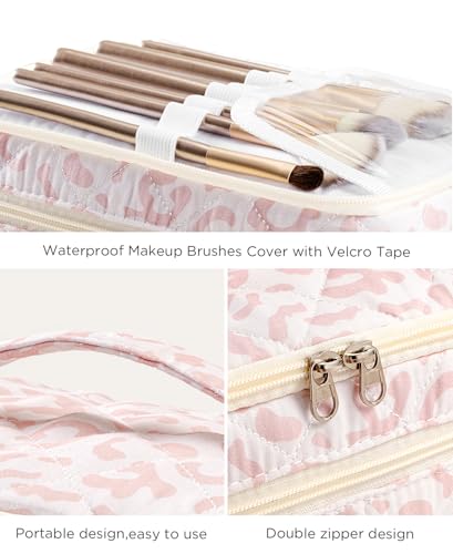 HBselect 2Pcs Travel Makeup Bag, Large Cotton Quilted Makeup Bag Cosmetic Bag Cute Make up Bag Toiletry Bags for Women Girls - color: 2PCS-Quilted Makeup Bag 2