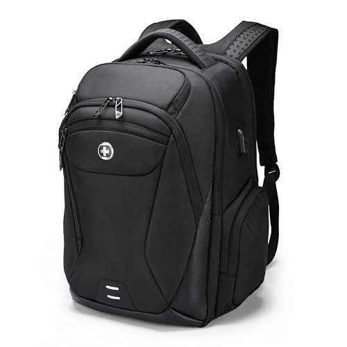 Swissdigital Design Men's Laptop Backpack for College and Business Travel with Integrated USB Charging Port and RFID Protection Fits Laptops up to 15.6 Inch, Black | SD1695-01 - color: Black