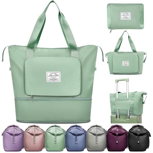 Ranslen Large Capacity Folding Travel Bag,Expansion Travel Duffel Bag with Dry and Wet Separation Portable Travel Duffel Bag - color: Green