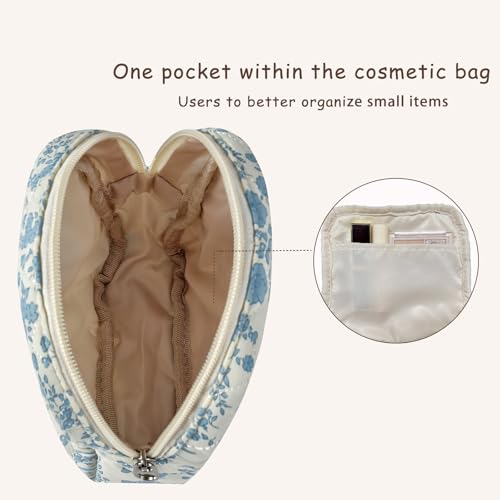 RSRSLEII Small Quilted Cotton Makeup Pouch for Purse, Coastal Granddaughter Aesthetic Cosmetic Bag with Compartments, Cute Seashell Zipper Lipstick Holder for Women and Girls (09 Small Seashell) - color: 02Small Seashell
