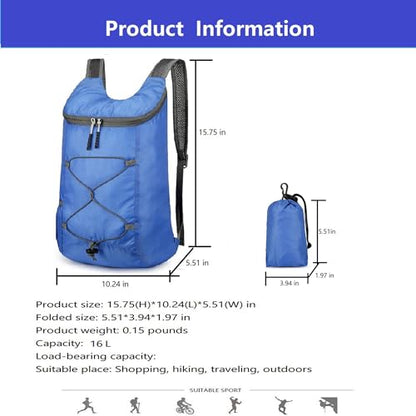 levayhill 16L Foldable Hiking Backpack,Small Packable Daypack, Royal Blue | Lightweight ,Outdoor Collapsible Rucksack,Ultralight Folding Back Pack, Water Repellent, Men Women Travel Gym, Easy Carry-on - color: Royal Blue