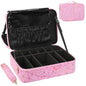 MONSTINA Professional Makeup Case Bag|3 Layers Large Capacity Cosmetic Organizer Brush Bag,Barber Train Case Makeup Artist Box,PU Leather Stylish Geometric Reflection Patterns Pink - color: Pink Diamond, size: Large