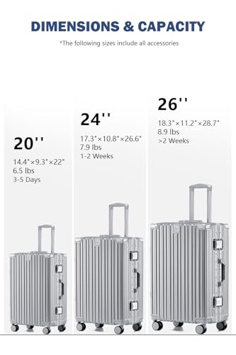 HotWay 24 Inch Aluminum Frame Luggage with Spinner Wheels, PC Hard Shell Suitcase with Cup Holder, Zipperless Luggage for Business Travel, Silver - color: Silver (PC+Aluminum), size: Checked in 24inch