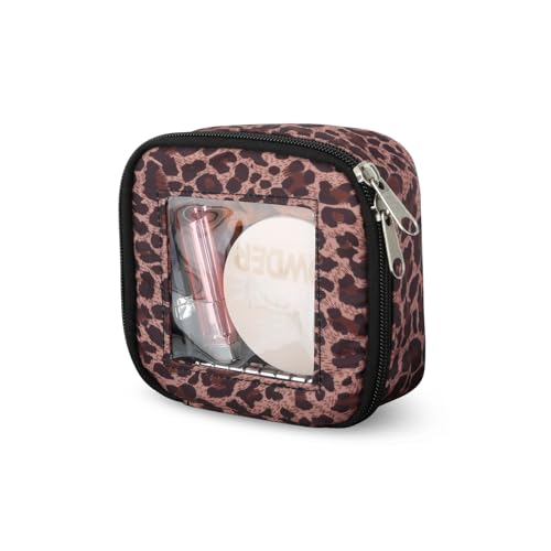 DOB SECHS Mini Leopard Makeup Bag for Purse 5.1'' x 5.1'' Small Makeup Bag for Car Cute Clear Cosmetic Bags with Zipper, Tiny Toiletry Bag Lipstick Organizer Pouch Case Travel Essentials Storage Pouch - color: Brown Leopard
