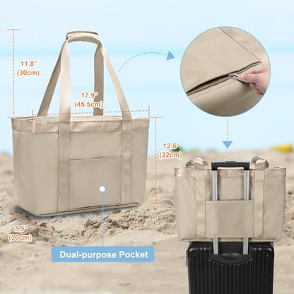 Yarwo Beach Bag for Women, Sandproof Swim Tote Bag with Cooler Compartment and Wet & Dry Pockets for Pool Cruise Vacation - color: Light Camel