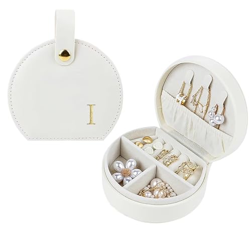 Travel Jewelry Case,Personalized Jewelry Box,Elegant Half-Moon Design with Personalized Golden Initial Case,Personalized Gifts for Women,Jewelry organizer;Personalized Gifts for Women or Friends(I) - style: I