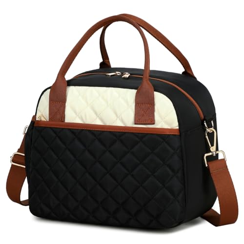 CAMTOP Lunch Box for Women Insulated Lunch Bag Large Lunchbox Cooler Thermal Leakproof Quilted Reusable Lunch Tote Bag for Work School Travel Picnic - color: Black White Brown, size: Large