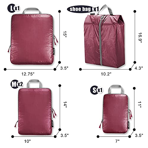 BAGAIL 5 Set Ultralight Compression Packing Cubes Travel Accessories Expandable Packing Organizers(Burgundy) - color: Burgundy
