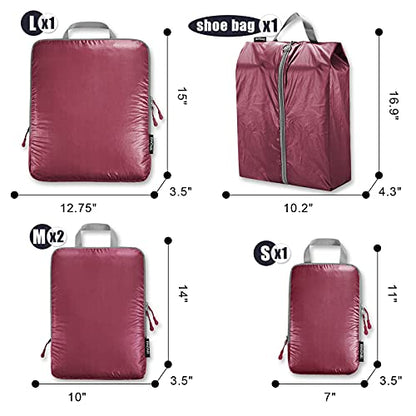 BAGAIL 5 Set Ultralight Compression Packing Cubes Travel Accessories Expandable Packing Organizers(Burgundy) - color: Burgundy